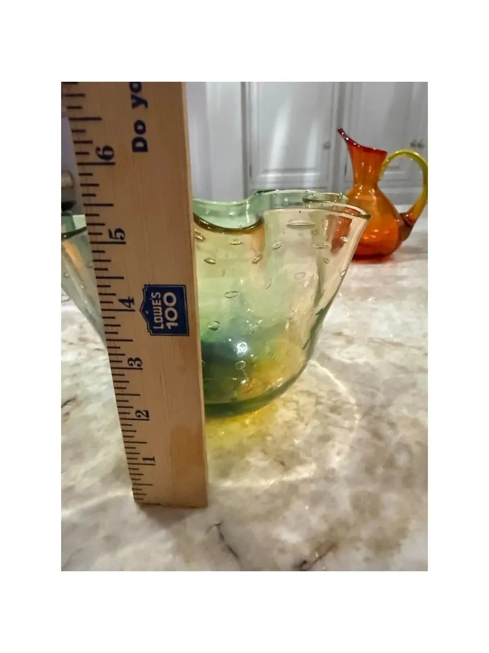Adam jablonski signed polish Glass Bubble Ruffled Vase hand blown. Artisan.
